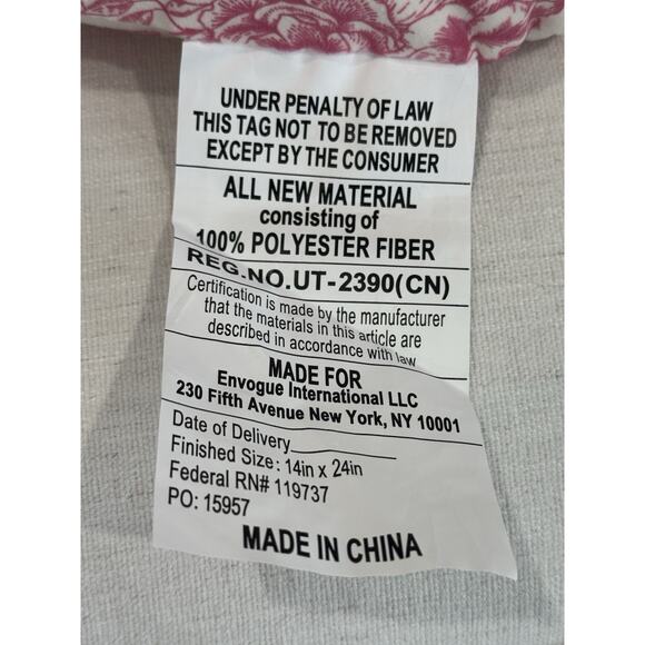 Envogue Pink White Floral Toile Velvet Bow Pillow Coquette Shabby Chic Decor - Picture 9 of 10